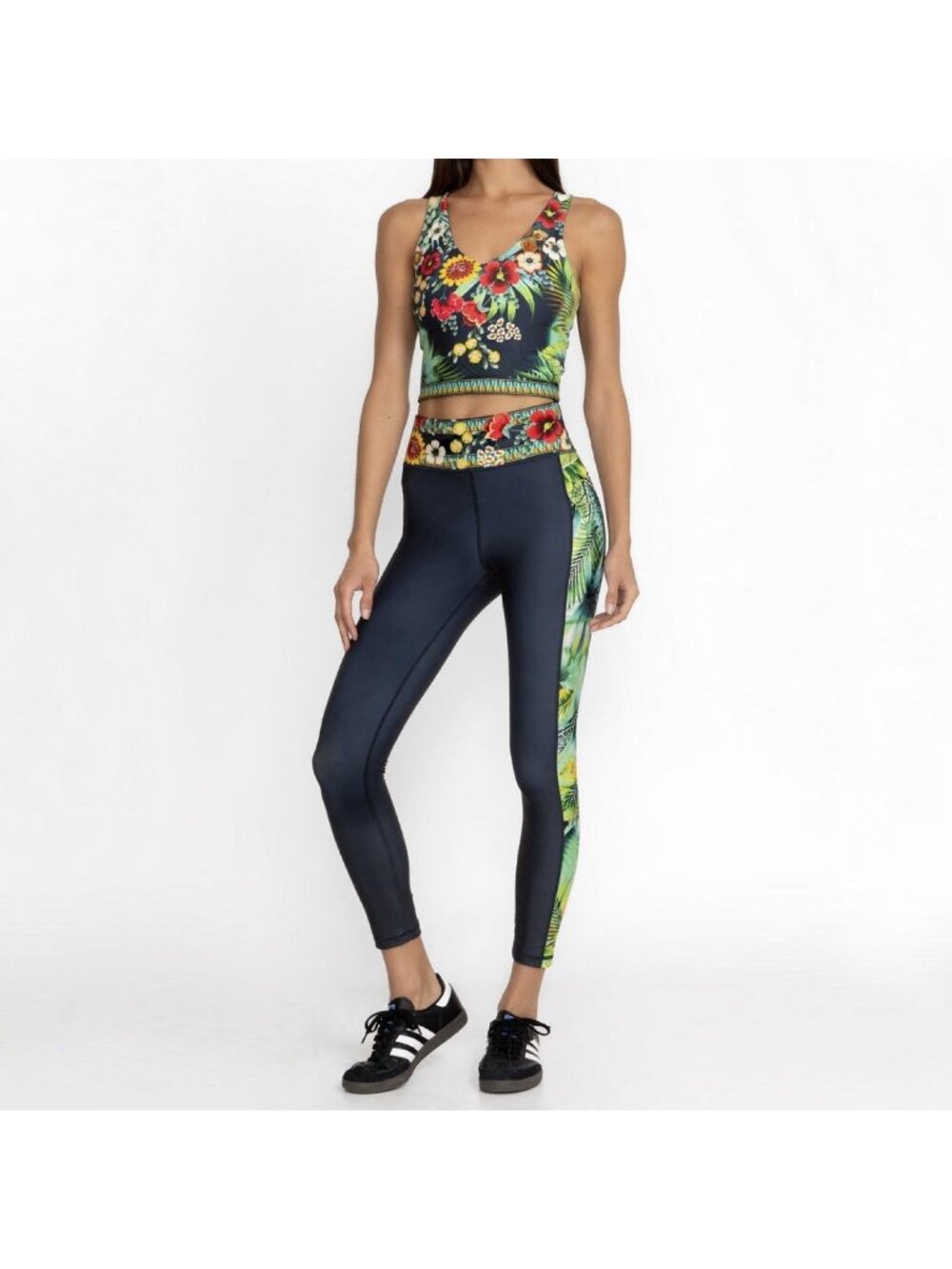 NEW Johnny Was Bee Active Workout Set Crop Top and Leggings Floral Tropical XS
